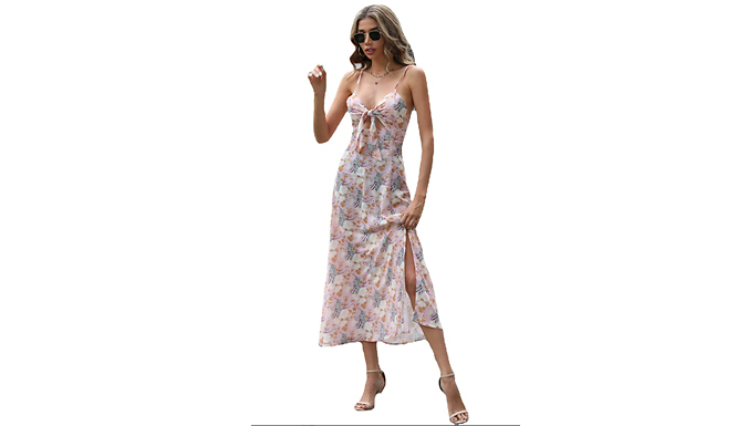 Summer Slit Floral Printed Sling Dress - 4 Sizes