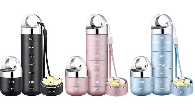 Portable Aluminium Weekly Pill Organiser - 3 Colours at Go Groopie