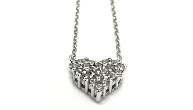 White Gold Heart Cut Cluster Created Diamond Necklace