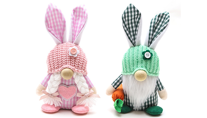 1 or 2 Plush Bunny Ear Gnome Ornaments - 2 Colours