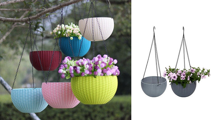 Hanging Rattan Effect Planter Basket – 8 Colours Deal Price £9.99