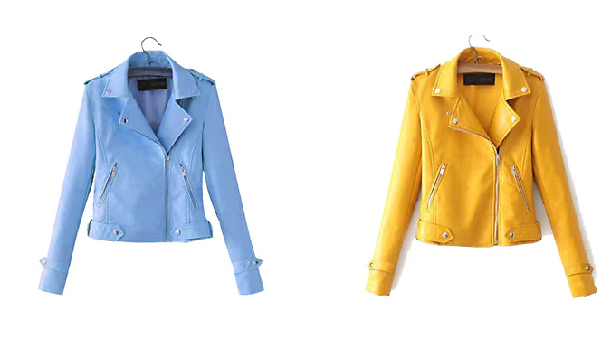 Faux Leather Casual Zipper Jacket - 5 Colours & 4 Colours from Go Groopie IE