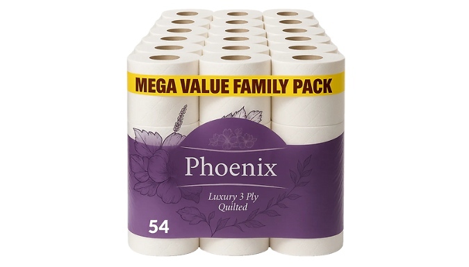 54-Pack Phoenix Luxury 3 Ply Quilted Toilet Rolls