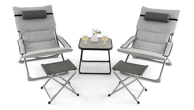 5-Piece Patio Sling Chair Set with Footstools & Coffee Table