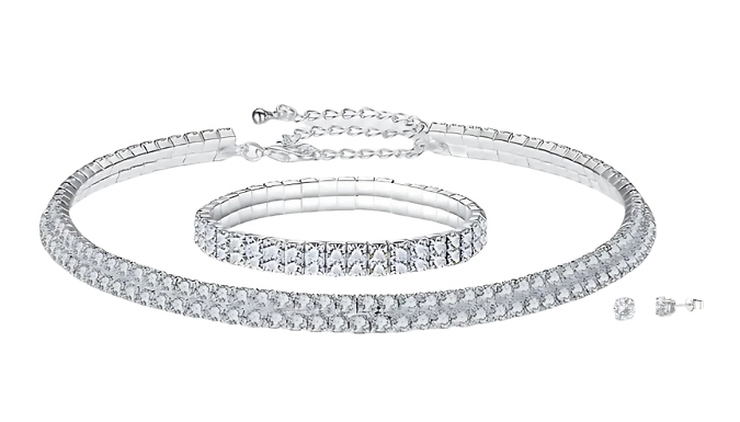 3-Piece Double Row Jewellery Gift Set - Encrusted with Crystals From Swarovski!