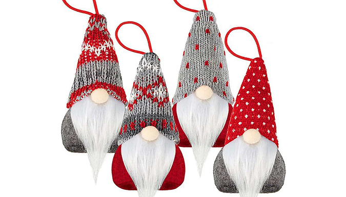 Christmas Gnome Hanging Ornaments - Pack of 4