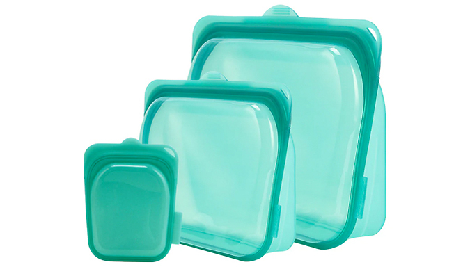 3-Piece Food Storage Reusable Silicone Bag Set - 4 Colours