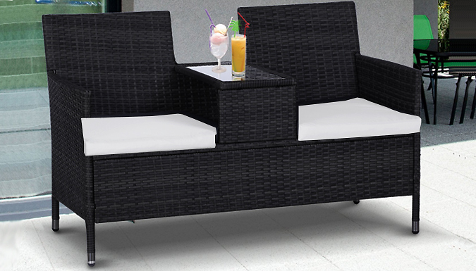 Black Rattan Chair Set with Middle Tea Table