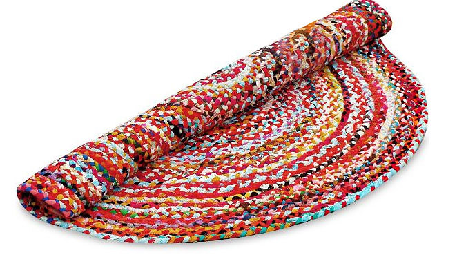 100% Cotton Handmade Colourful Chindi Rug - 2 Designs & 10 Sizes