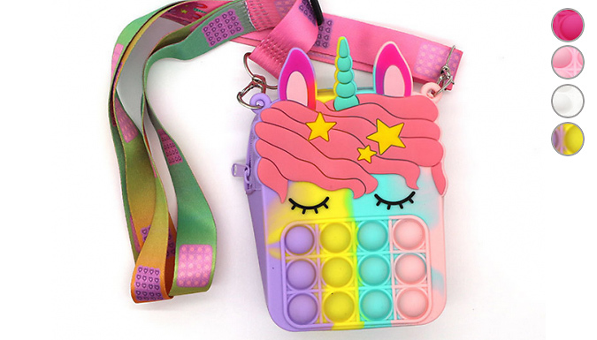 Supertrendinuk 1 or 2 Unicorn Fidget Popper Shoulder Bags - 4 Colours