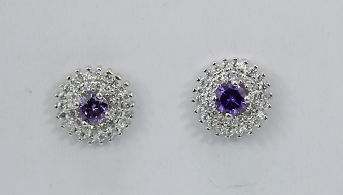 Purple Gemstone Created Diamond Stud Earrings