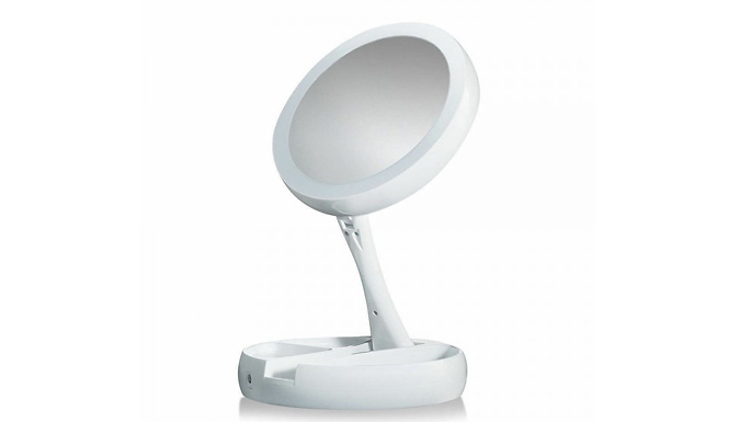 Folding LED Make-Up Mirror with Storage Compartment