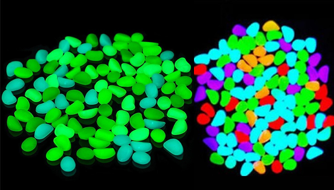 1, 2 or 3 Pack of 100-Piece Glow in the Dark Pebbles - 6 Colours
