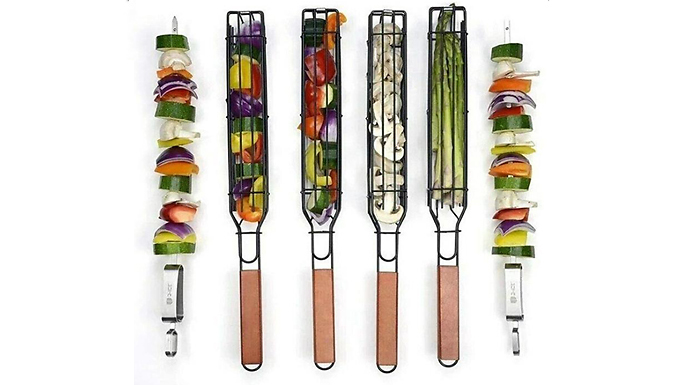 1, 2 or 3 Handheld Barbecue Skewer Net Baskets