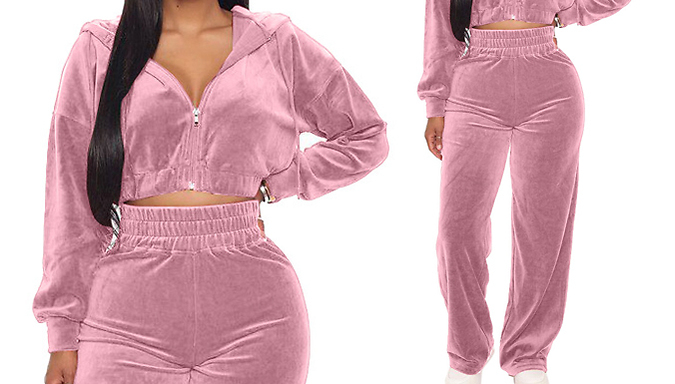 2-Piece Velvet High-Waist Tracksuit Set - 6 Colours & 4 Sizes