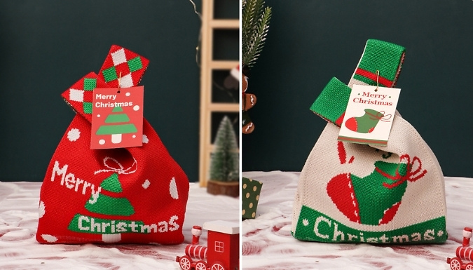 10-Pack of Christmas Knitted Gift Bags - With 10 Gift Cards & Pins!