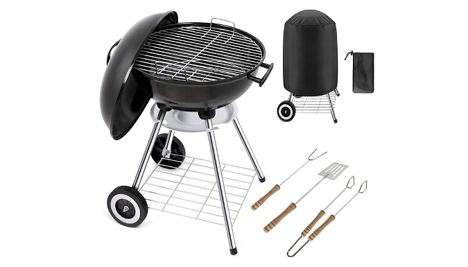 Portable 18" Kettle Charcoal BBQ Grill - With Utensils Set & Cover!