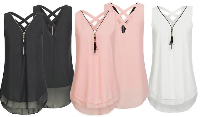 Light Chiffon Zip-Front Blouse- 7 Colours & 5 Sizes