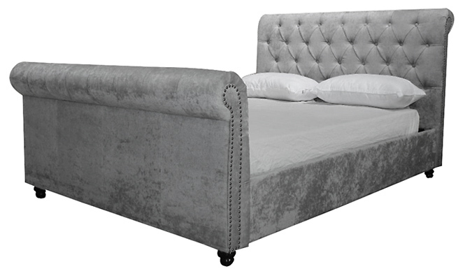 Velvet Scroll Sleigh Bedframe Double or King