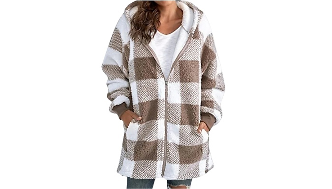 Women's Oversized Plaid Zip Up Hoodie - 7 Colours & 8 Sizes