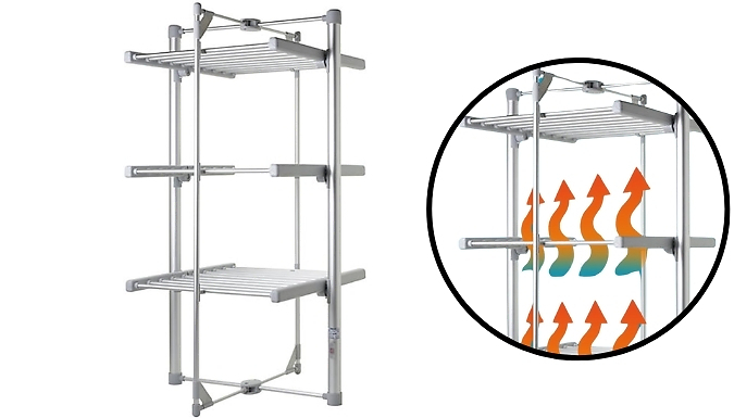 3-Tier Electric Heated Tower Airer 300W - 21m of Hanging Space!