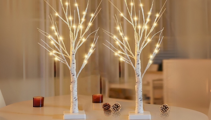 Set of 2 Small Pre-Lit Birch Twig Trees with LED Lights