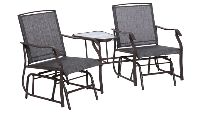 Outsunny Rattan Bistro Rocking Chair with Tea Table Set - 3 Pcs, 2 Colours