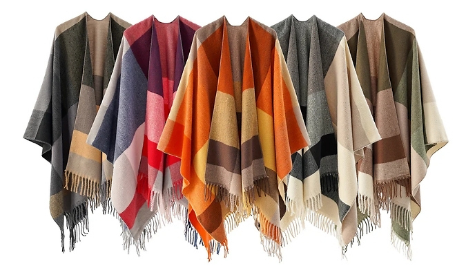 Women's Chequered Poncho Shawl - 5 Colours!