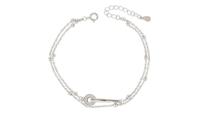 Double Layered White Gold Plated Bracelet