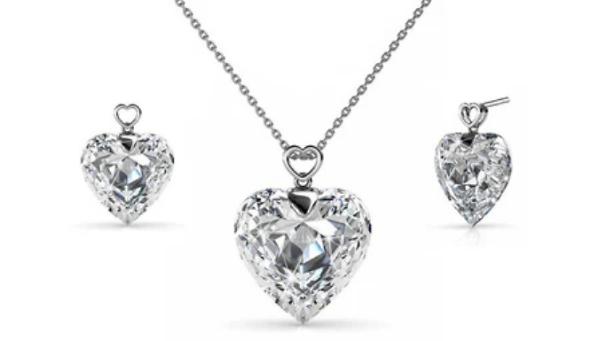 Clear Heart Necklace & Earrings Set - 3 Colours, 2 Gift Set Options