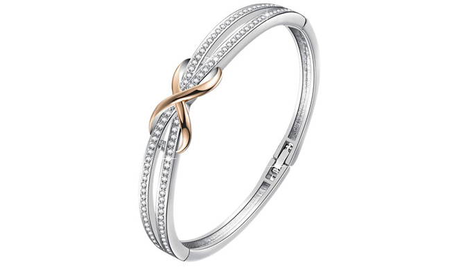 Rose Gold Infinity Created Diamond Bangle and Necklace Set