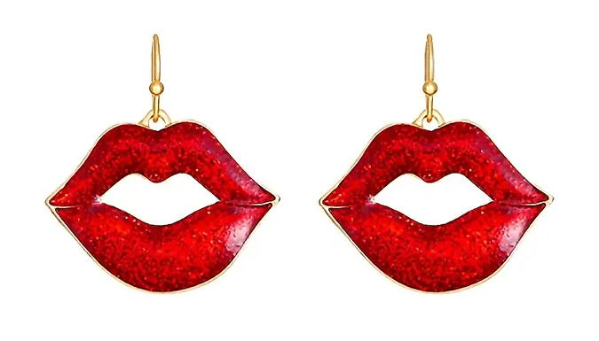 Vintage-Style Red Lips Dangle Earrings - 1 or 2 Pairs