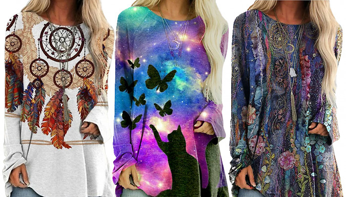 Dreamy Print Long-Sleeve Casual Top - 6 Styles & 6 Sizes