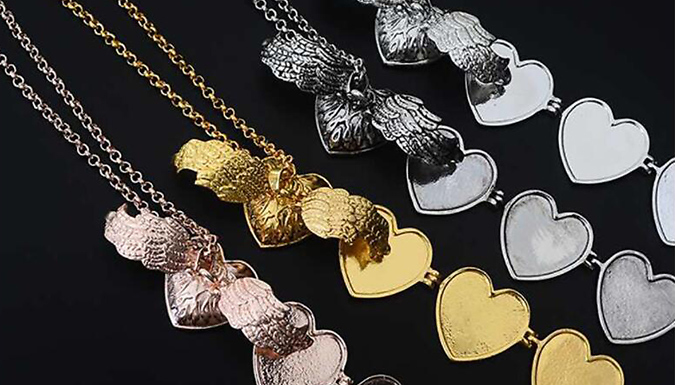 Heart Wing Photograph Locket Necklace - 4 Colours