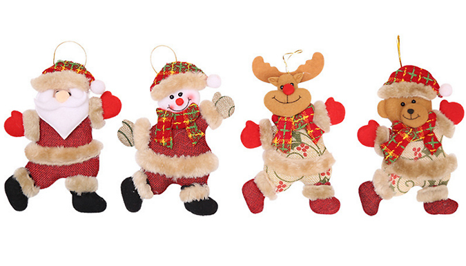 4 x Cute Hanging Fabric Christmas Decorations