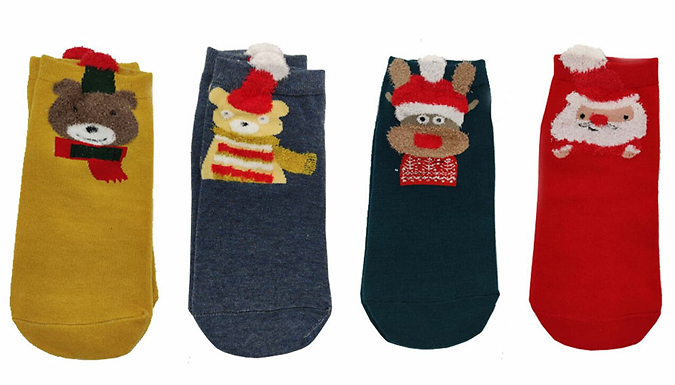 1 or 4-Pack of Festive Christmas Socks - 4 Designs