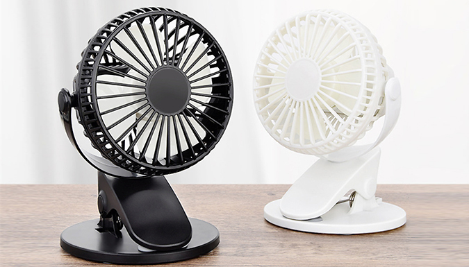 Rechargable Adjustable Mini Clip-On Fan - Black or White