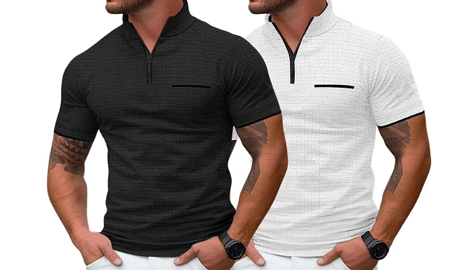 Men’s Textured Half-Zip Casual Polo Shirt - 4 Colours, 6 Sizes!