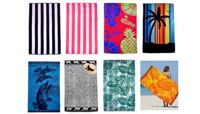 2, 6 or 8-Pack Beach Towels - Cabana or Printed Style, 26 Designs