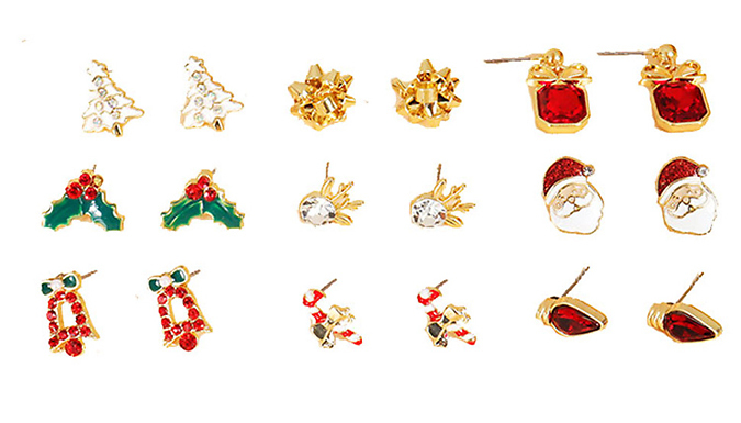 9-Pack Christmas-Themed Stud Earrings