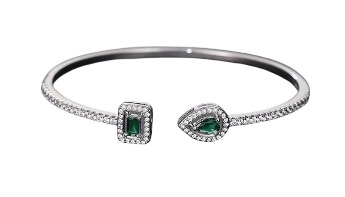 Luxe Crystal Pear & Cube Open Cuff Bracelet