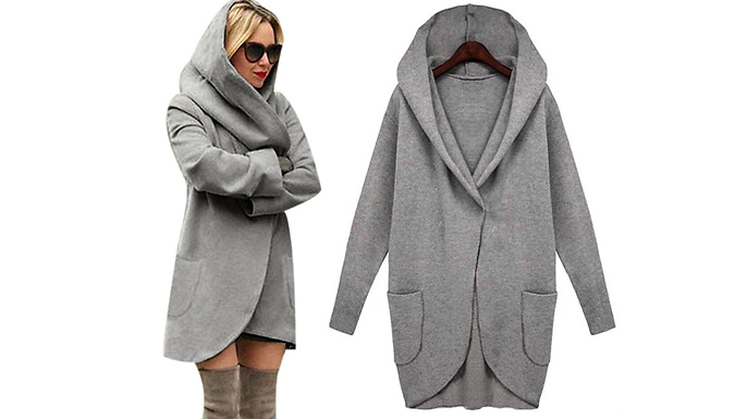 Lightweight Hooded Wrap Over Coat - 4 Sizes & 3 Colours
