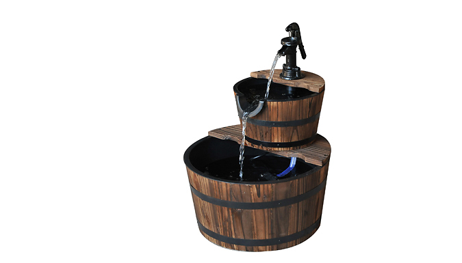 Outsunny 2-Tier Wooden Water Pump Fountain