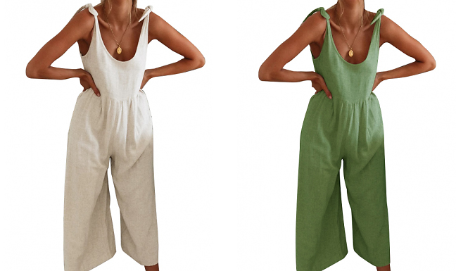 Tie-Up Strap Cropped Jumpsuit - 4 Colours & 6 Sizes