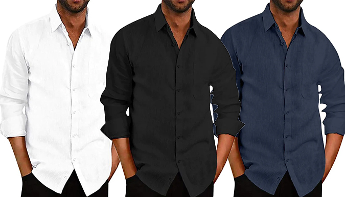 Casual Long Sleeve Turn Down Shirt - 6 Colours & 5 Sizes