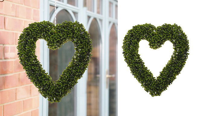 Artificial Boxwood Green Leaves Heart Wreath