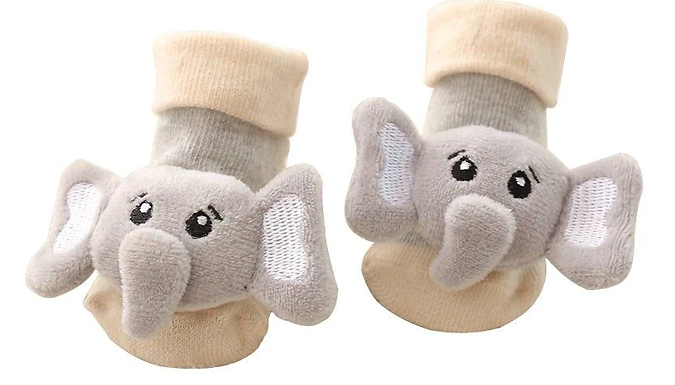 1, 3, or 4 Pairs of Anti-Slip Newborn Rattle Socks - 4 Designs & 2 Sizes at Go Groopie