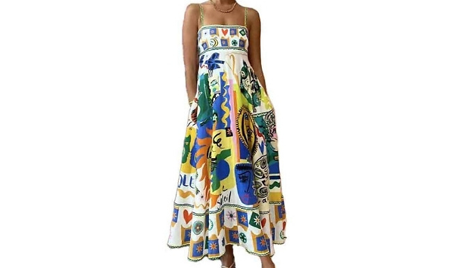 Women's Holiday Print Design Midi Dress - 2 Colours & 6 Sizes. at Go Groopie