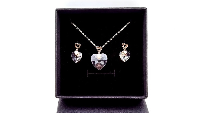 3-Piece Heart Jewellery Set Encrusted with Crystals From Swarovski - 3 Colours
