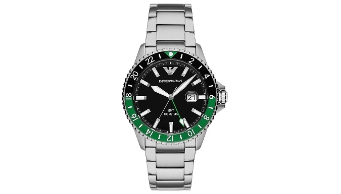 Men's Emporio Armani Diver Black & Green GMT Watch - AR11589
